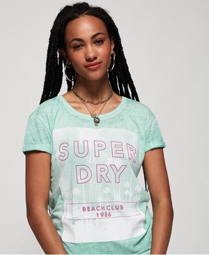 Superdry Beach Club Slim Boyfriend Női Pólók Zöld/Fehér | SYAWO6418